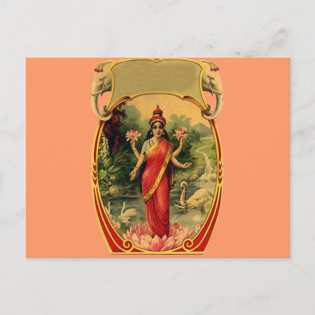 vintage Lotus Flower Hindu Goddess Lakshmi Postcard (Front)