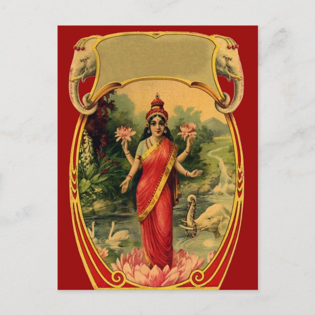 vintage Lotus Flower Hindu Goddess Lakshmi Postcard (Front)