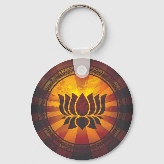 Vintage Lotus Flower Print Key Ring (Front)