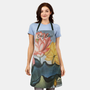 Vintage Lotus Flowers, The Sacred Egyptian Bean Apron