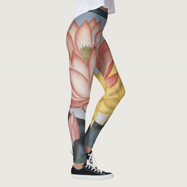 Vintage Lotus Flowers, The Sacred Egyptian Bean Leggings (Right)
