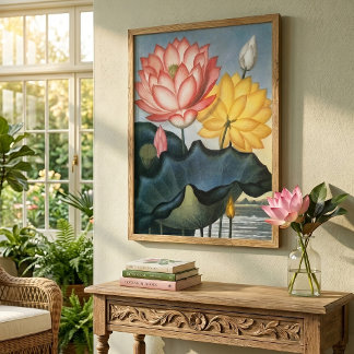 Vintage Lotus Flowers, The Sacred Egyptian Bean Poster