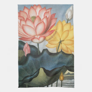 Vintage Lotus Flowers, The Sacred Egyptian Bean Tea Towel
