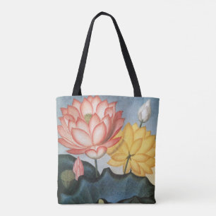 Vintage Lotus Flowers, The Sacred Egyptian Bean Tote Bag
