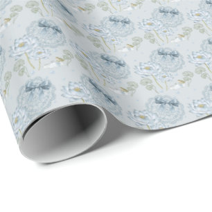 Vintage Lotus & Frog Wrapping Paper|Light BlueGray Paper