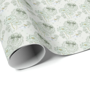 Vintage Lotus & Frog Wrapping Paper|Pale Green Paper