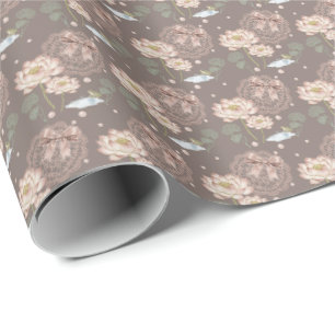 Vintage Lotus & Frog Wrapping Paper|Rose Beige Paper