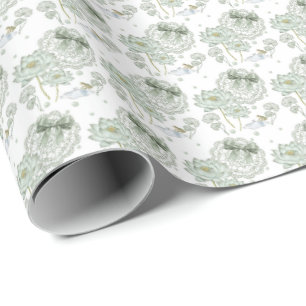 Vintage Lotus & Frog Wrapping Paper|White Green Paper