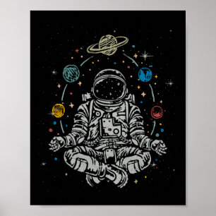 Vintage Lotus Meditating Astronaut Zen Yoga Planet Poster