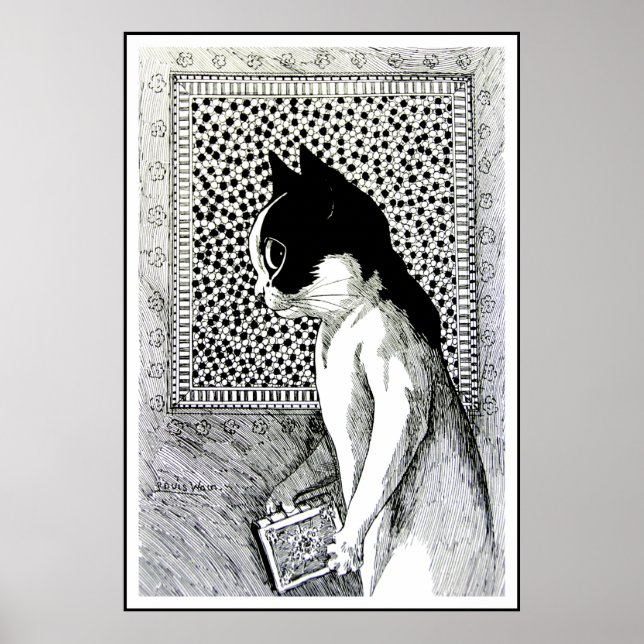 Vintage Louis Wain Book Lover Cat Art Poster (Front)