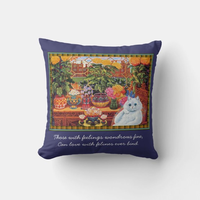Vintage Louis Wain Botanist Cat Art Cushion (Front)