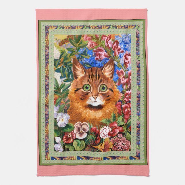 Vintage Louis Wain Cat and Flowers Kitchen Towel (Vertical)