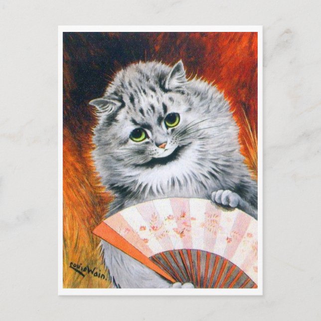 Vintage Louis Wain Cat with Fan Postcard (Front)