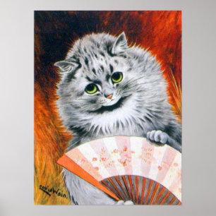 Vintage Louis Wain Cat with Fan Poster