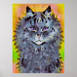 Vintage Louis Wain Cosmic Hippie Cat Art Poster