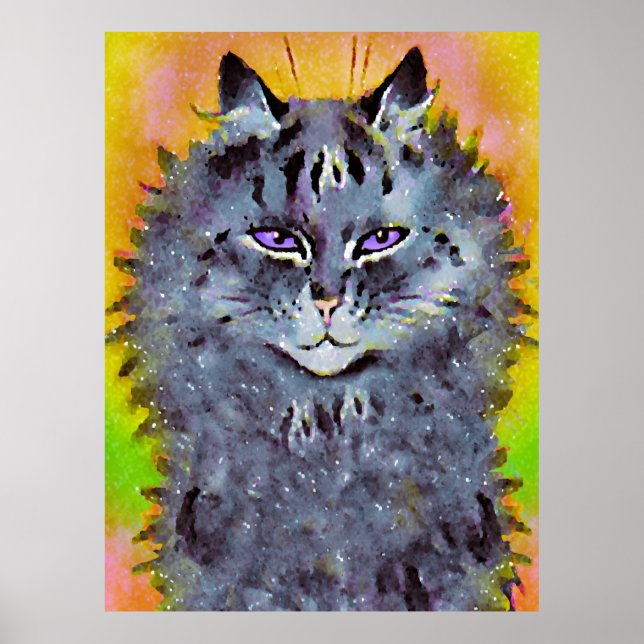 Vintage Louis Wain Cosmic Hippie Cat Art Poster (Front)