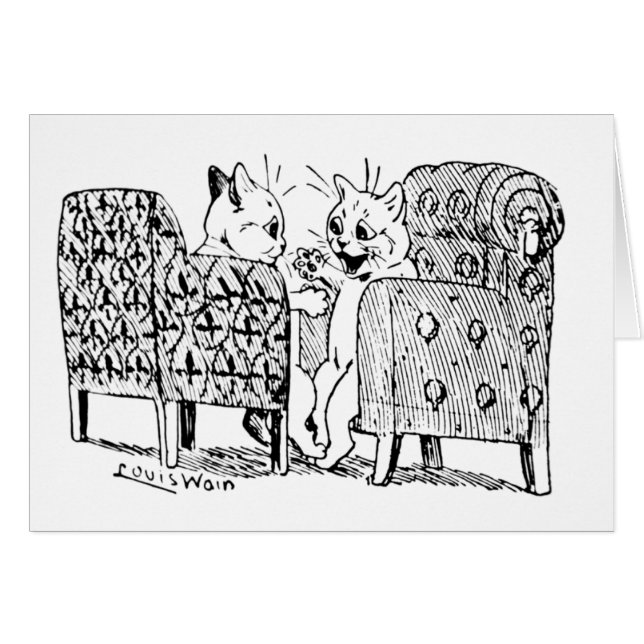 Vintage Louis Wain Cosy Armchair Cat Chat Card (Front Horizontal)