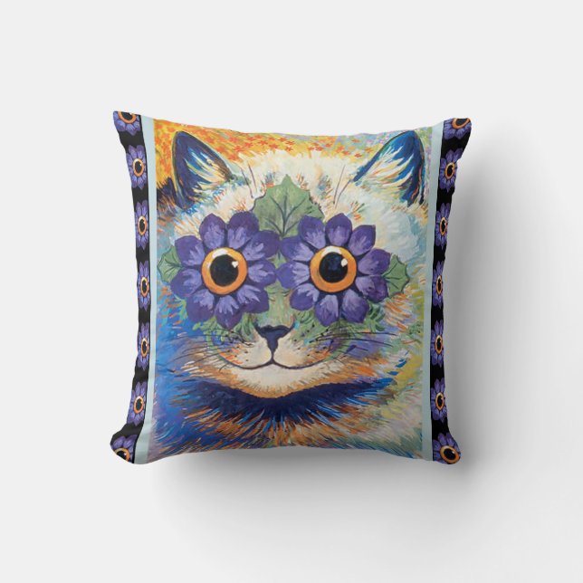 Vintage Louis Wain Flower Cat Throw Pillow (Front)