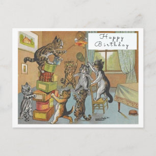 Vintage Louis Wain Funny Cats Art Happy Birthday Postcard