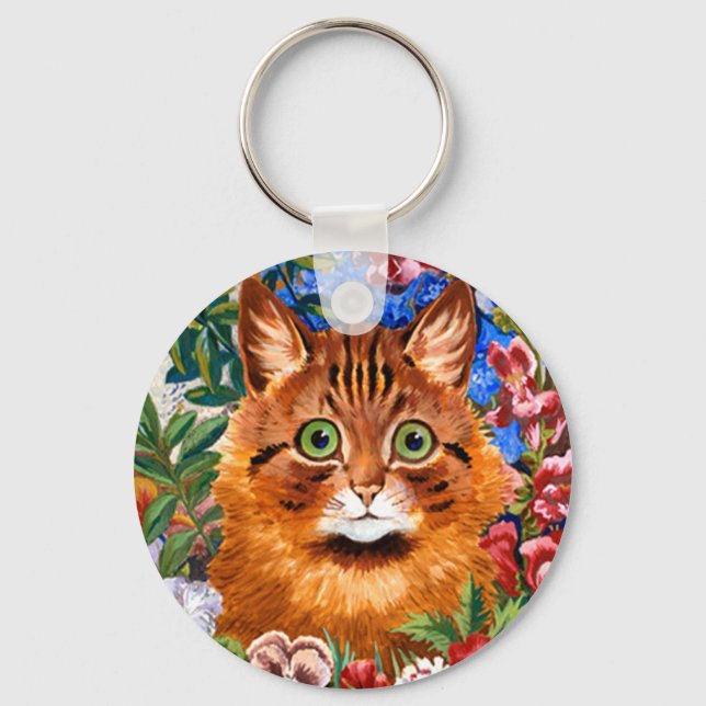 Vintage Louis Wain Garden Cat Key Chain (Front)