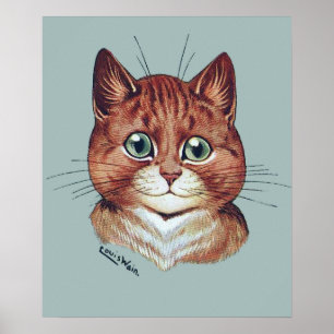 Vintage Louis Wain Orange Tabby Cat Poster