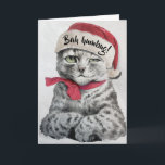 Vintage Louis Wain Santa Tabby Cat Art Holiday Card<br><div class="desc">A funny holiday card for the Christmas cynic, with a beautiful pencil sketch portrait of an embarrassed looking silver point tabby cat by English feline artist Louis Wain. Originally in black and white I've given the grudgingly festive tabbycat green eyes, added a dash of red to the cat's neck ribbon...</div>