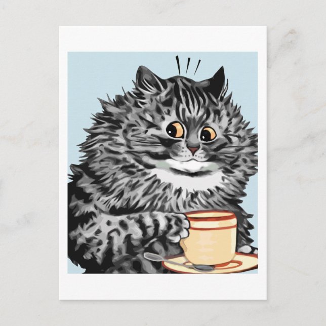 Vintage Louis Wain Teacup Cat Art Postcard (Front)