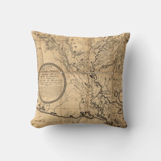Vintage Louisiana Map Cushion (Front)