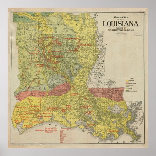 Vintage Louisiana Oil & Gas Fields Map (1920) Poster Zazzle.co.uk