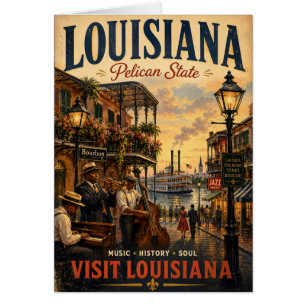 Vintage Louisiana Travel Poster with Jazz Musician