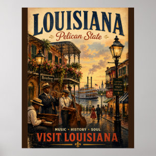 Vintage Louisiana Travel Poster with Jazz Musician