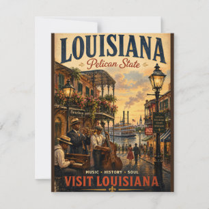 Vintage Louisiana Travel Poster with Jazz Musician Card