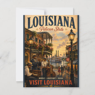 Vintage Louisiana Travel Poster with Jazz Musician Card