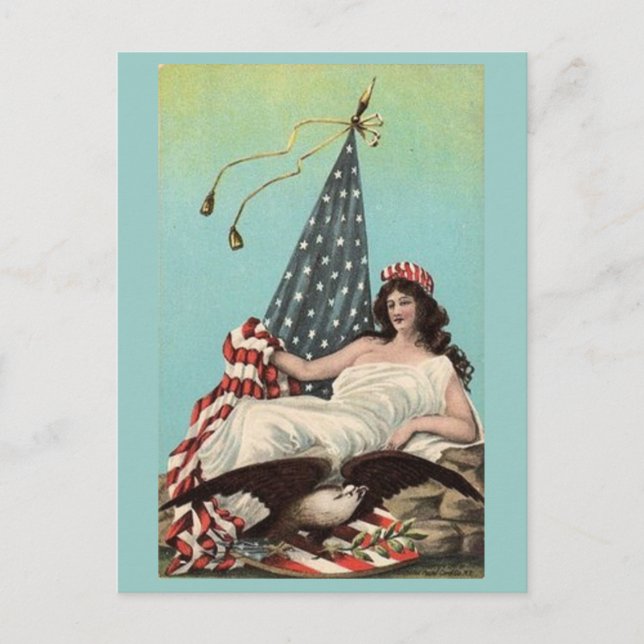 Vintage Lounging Lady Liberty Postcard (Front)
