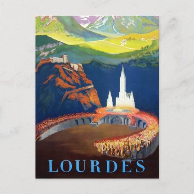 Vintage Lourdes France Travel Postcard (Front)
