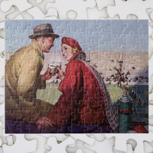 Vintage Love and Romance, Couple at Football Game Jigsaw Puzzle