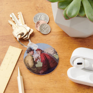 Vintage Love and Romance, Couple at Football Game Key Ring