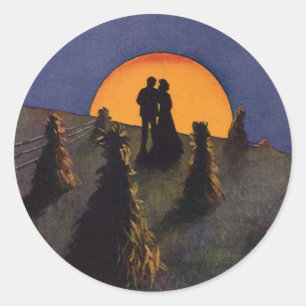 Vintage Love and Romance, Harvest Moon Kiss Classic Round Sticker