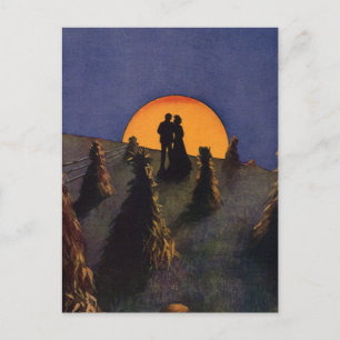 Vintage Love and Romance, Harvest Moon Kiss Postcard