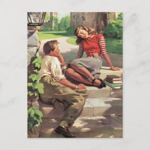 Vintage Love and Romance, High School Sweethearts Postcard