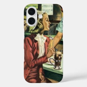 Vintage Love and Romance, Lady at the Soda Shop iPhone 16 Case