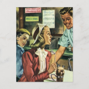 Vintage Love and Romance, Lady at the Soda Shop Postcard