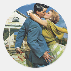 Vintage Love and Romance Newlyweds Buy First House Classic Round Sticker