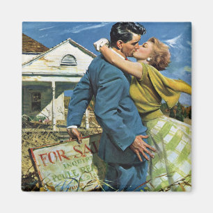 Vintage Love and Romance Newlyweds Buy First House Magnet