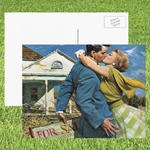 Vintage Love and Romance Newlyweds Buy First House Postcard
