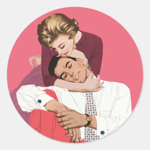Vintage Love and Romance, Newlyweds in Pink Classic Round Sticker