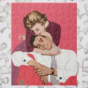 Vintage Love and Romance, Newlyweds in Pink Jigsaw Puzzle