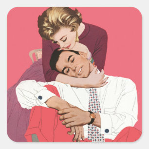 Vintage Love and Romance, Newlyweds in Pink Square Sticker