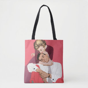 Vintage Love and Romance, Newlyweds in Pink Tote Bag