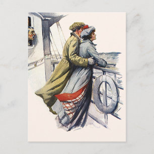 Vintage Love and Romance, Newlyweds on Cruise Ship Postcard